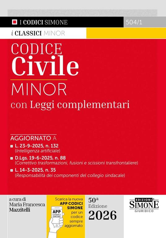 CODICE CIVILE. EDIZ. MINOR. CON APP CODICI SIMONE PER UN CODICE SEMPRE AGGIORNAT